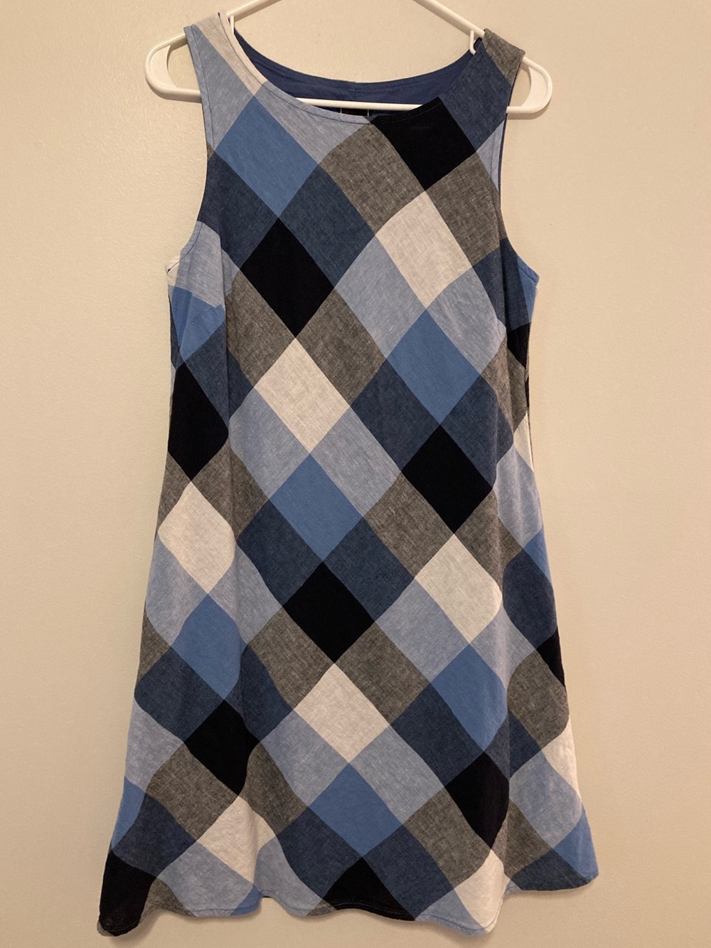 Jessica Howard Sleeveless Blue Plaid Linen Swing Dress